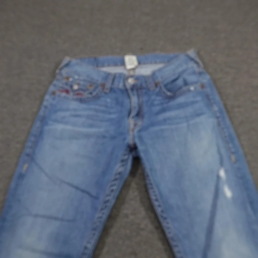 True Religion Jeans Mens 34 Blue Straight World Tour Horseshoe Stitch 34x29